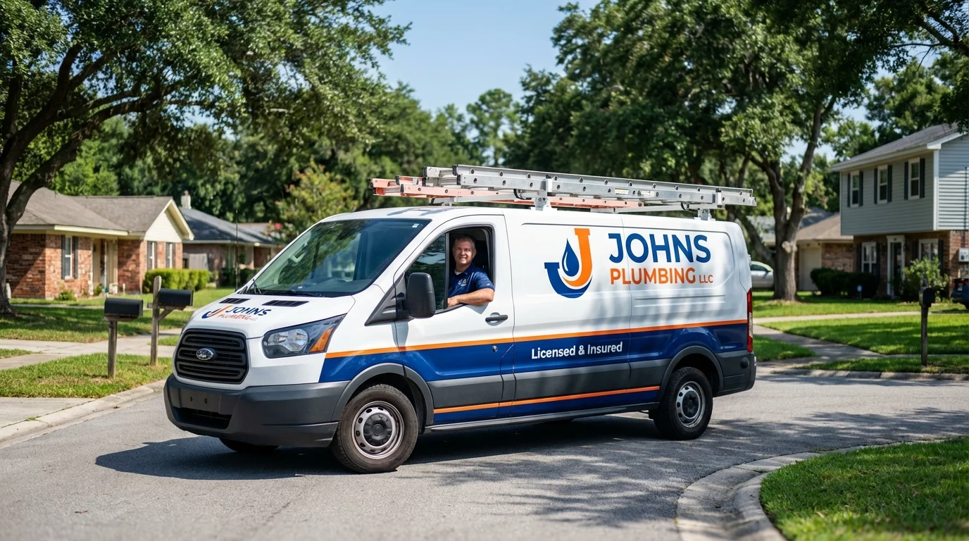Johns Plumbing LLC service van in Newton, MA