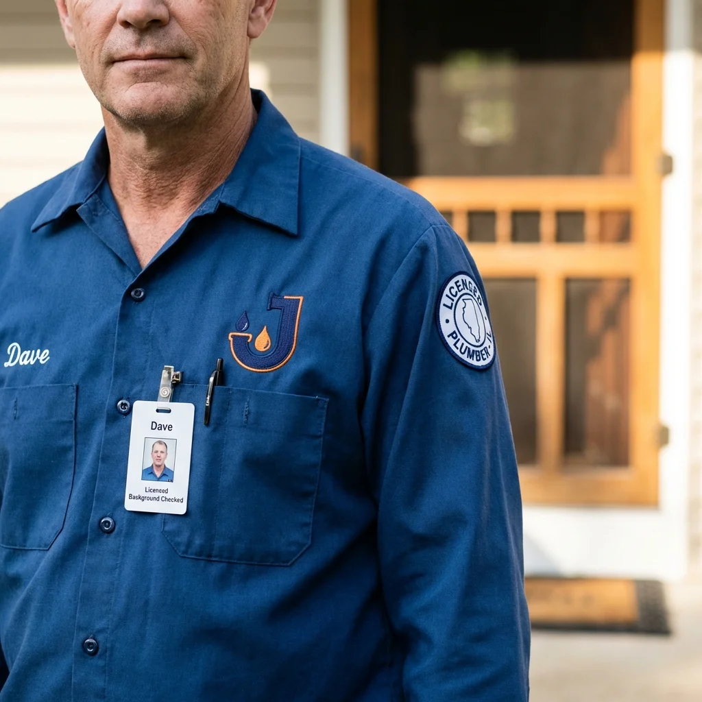Licensed plumber showing ID badge in Newton, MA